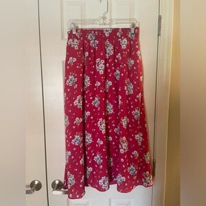 LOFT Pink Floral Midi Skirt w/ Pockets - Size Medium